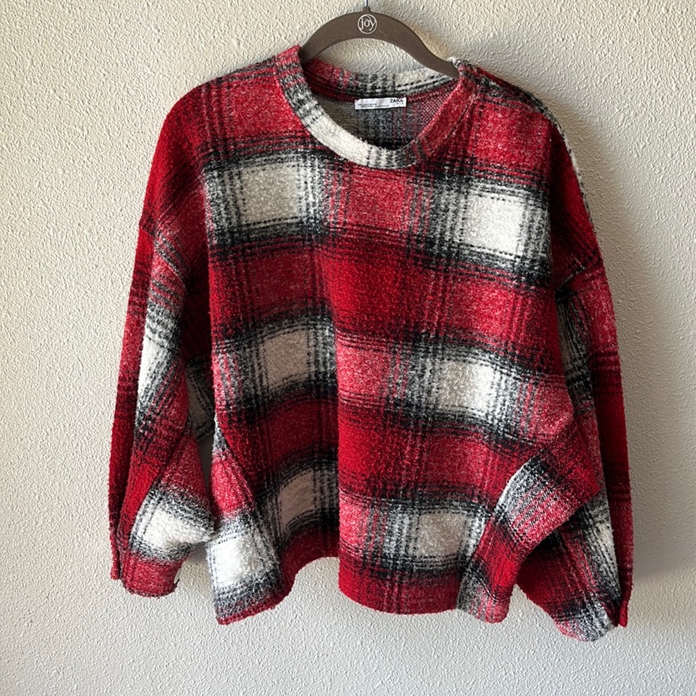 Zara Top Red Plaid Sweater Size Small - Picture 2 of 10
